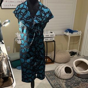 Samuel Dong Teal and Black Geometric Dress